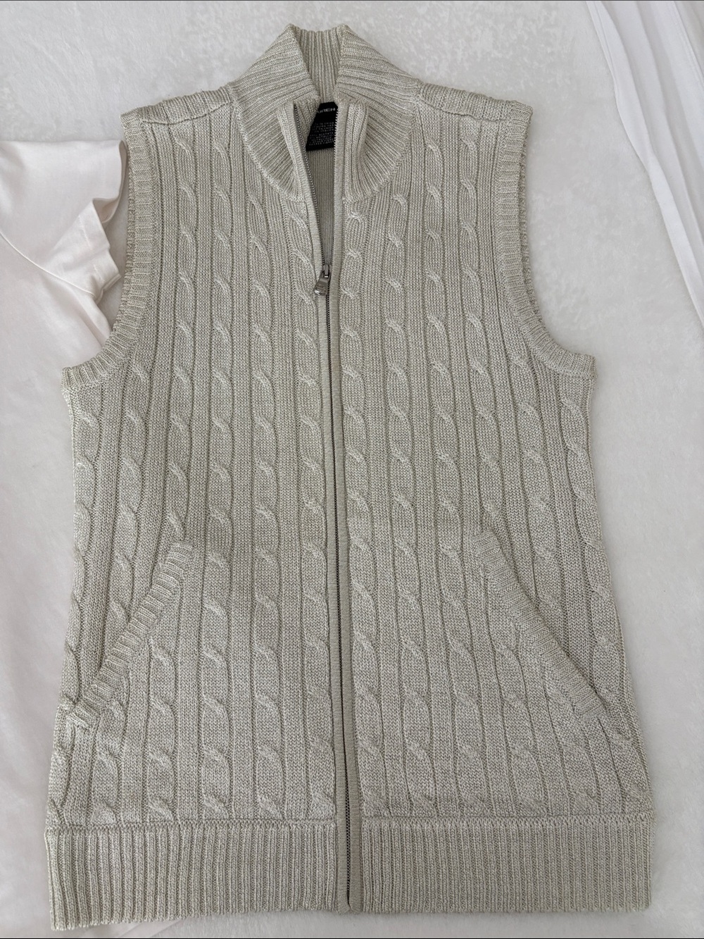 Ralph Lauren Golf White Polo with Metallic Silver Cable-Zip Vest Sz S - Picture 2 of 10